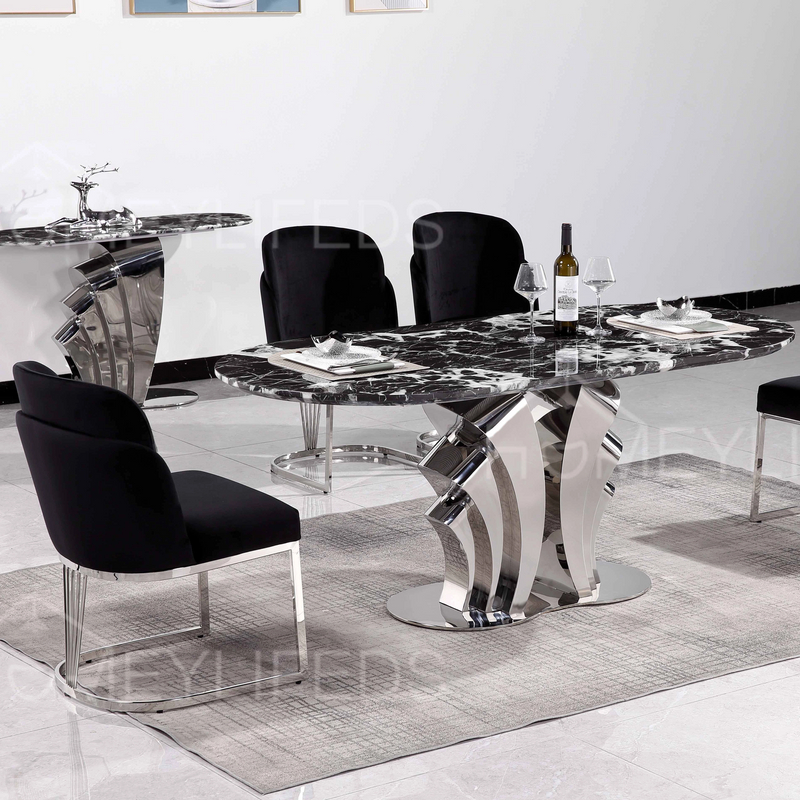 Modern 6-Seater Dining Table Black & Gold Accents for Home or Hotel Elegant Dining Room Furniture