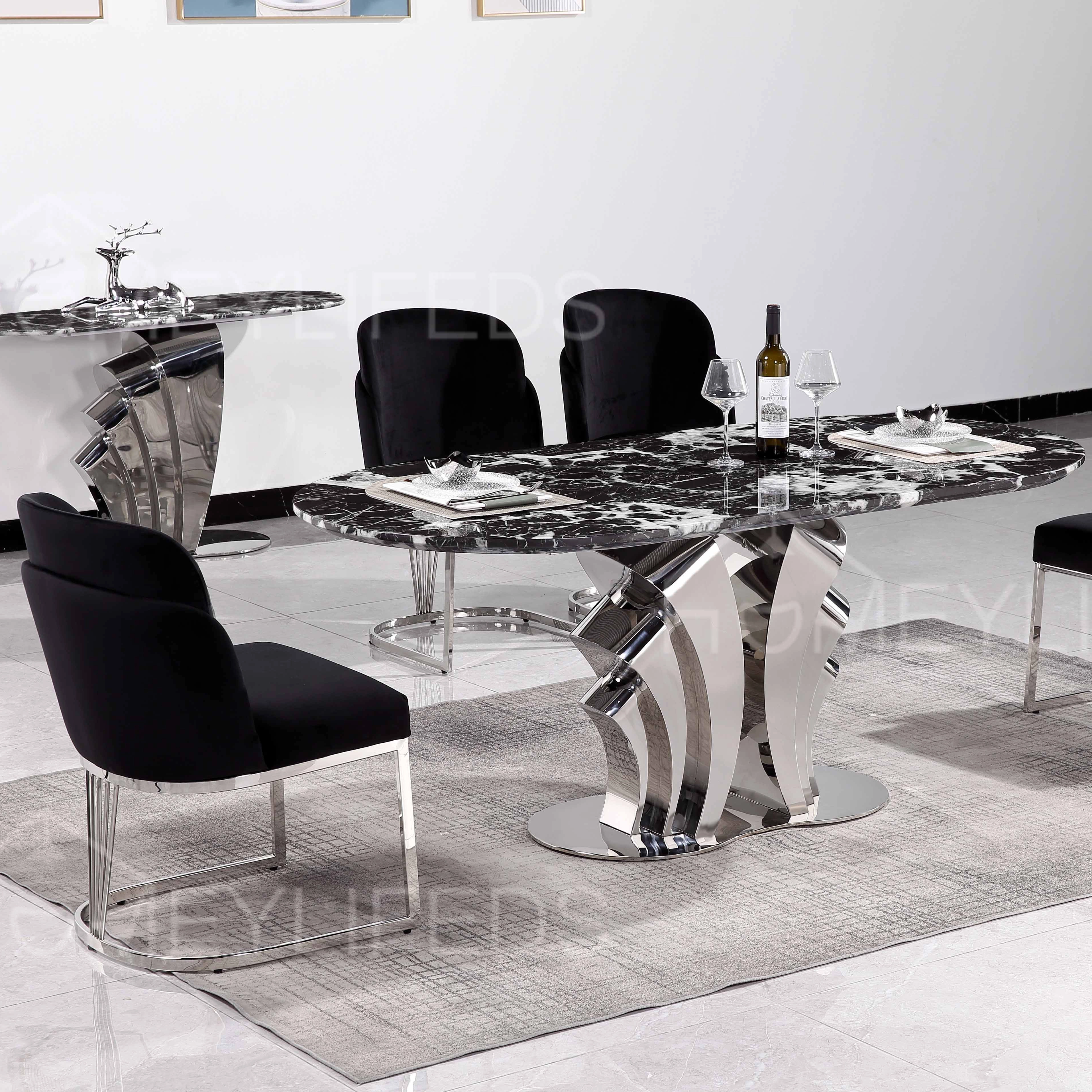 Modern 6-Seater Dining Table Black & Gold Accents for Home or Hotel Elegant Dining Room Furniture