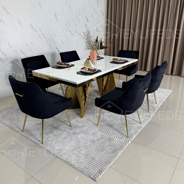 Stainless Steel Leg Marble Dining Table Chairs Dining Room Sets Modern Luxury Marble Stone Top Metal Dining Tables Sets