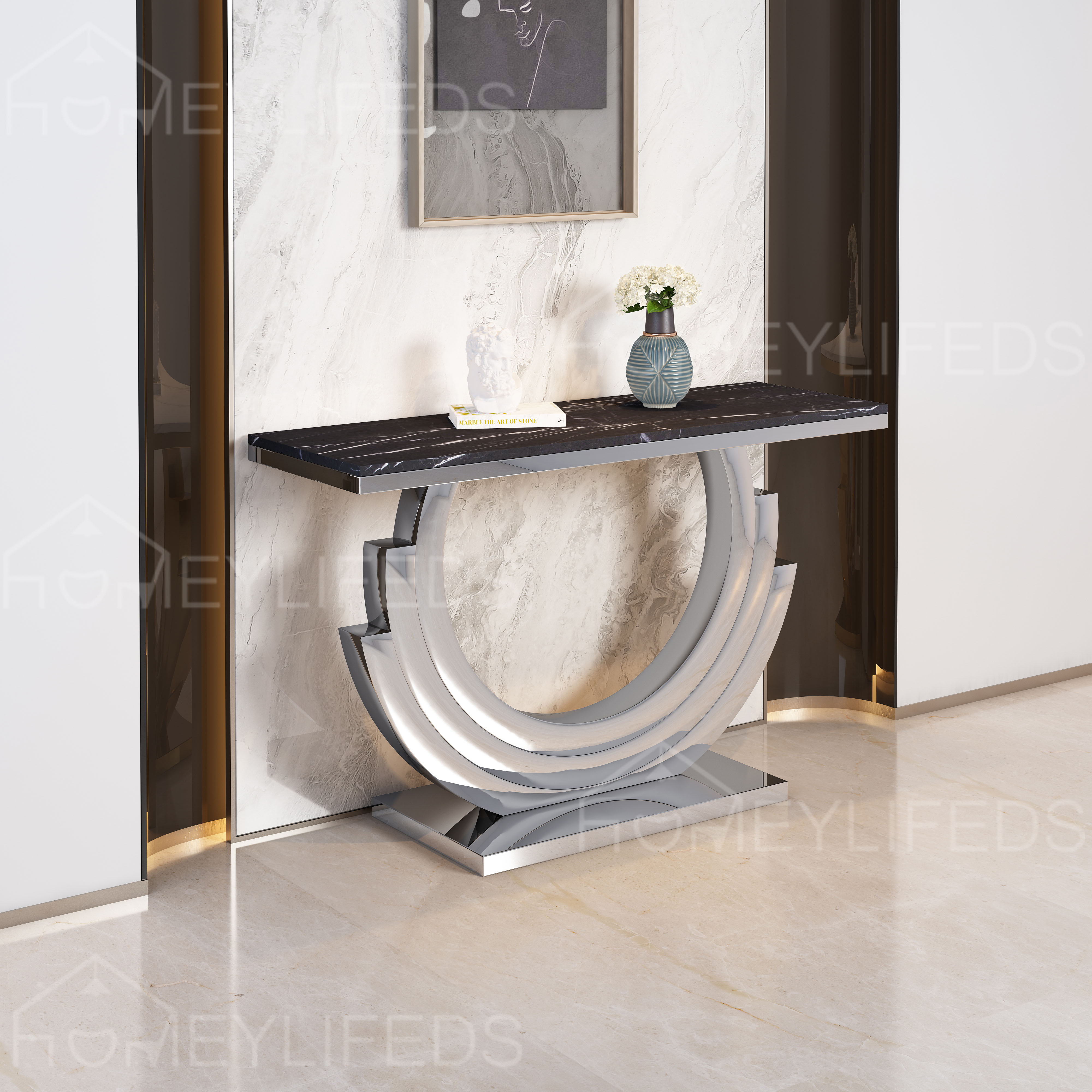 Stylish Metal Base Marble Top Hotel Console Table for Lobby And Bedroom Living Room Use