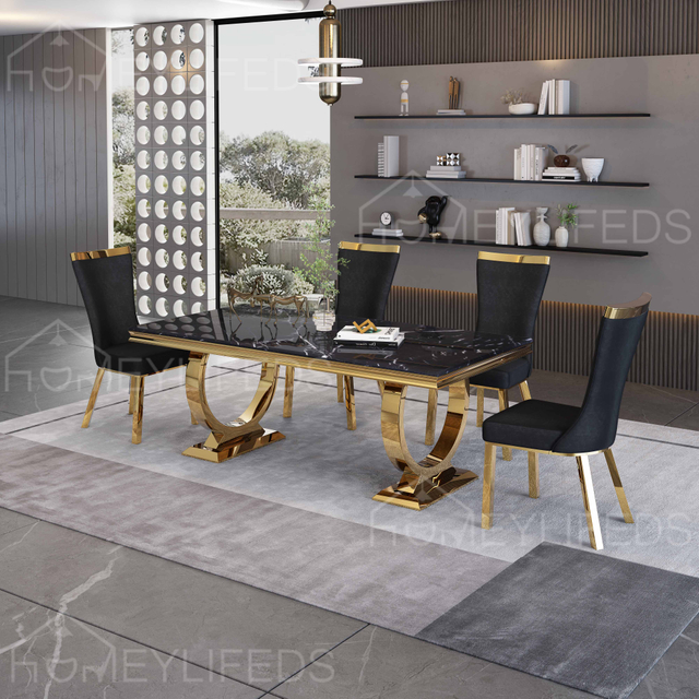 Modern Luxury 6-Seater Rectangle Dining Table Set Stainless Steel Sintered Stone Slate Top for Apartment Living Room Furniture