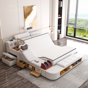 Storage Bed with Light Leather Modern Drawer Queen King Size Frame with Under Wedding Bed Intelligent Design Secret Safe Storage