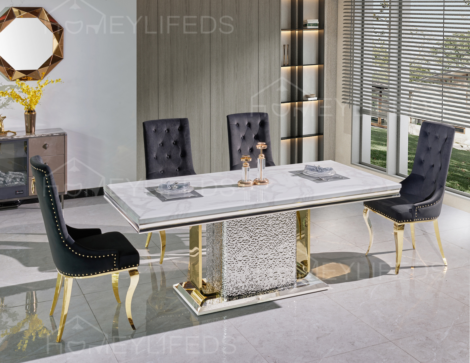 Modern Home Dining Table Set Round Marble Top for 6-8 People Sintered Stone for Living Room & Restaurant Use