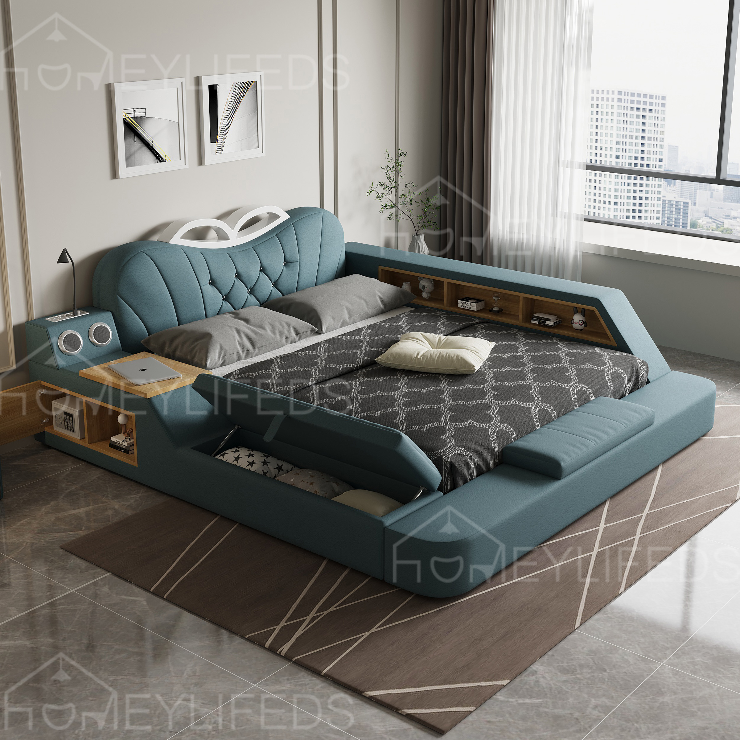 Factory Direct Price Wholesale Luxury Multifunctional Bedroom Furniture Tatami Modern Smart Bed with Storage Massage Leather Bed
