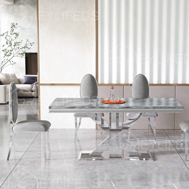 Luxury Modern Marble Dining Table Set Stainless Steel Gold Legs for Restaurant Living Room Hotel