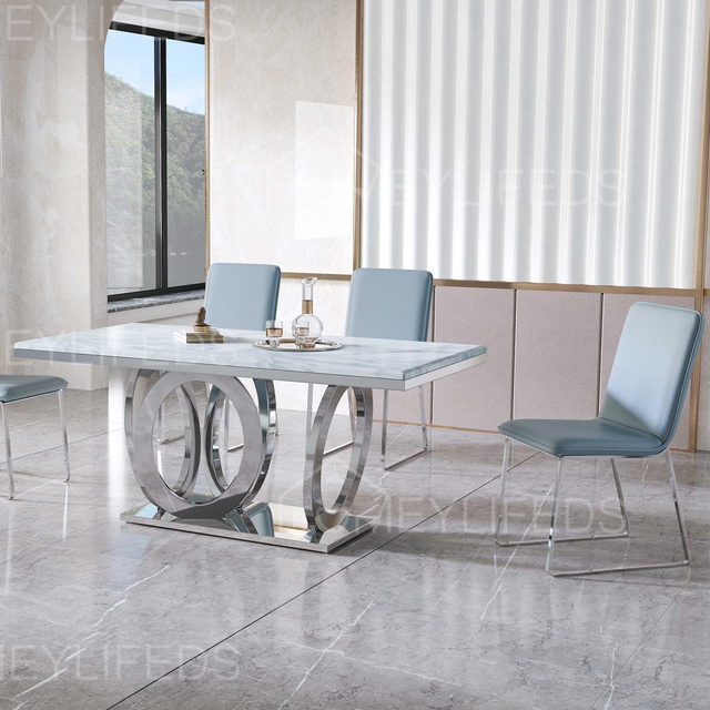 Modern Luxury Rectangular Dining Table Set 4-8 Seater Marble Top for Home Apartment Workshop Kitchen Metal Furniture