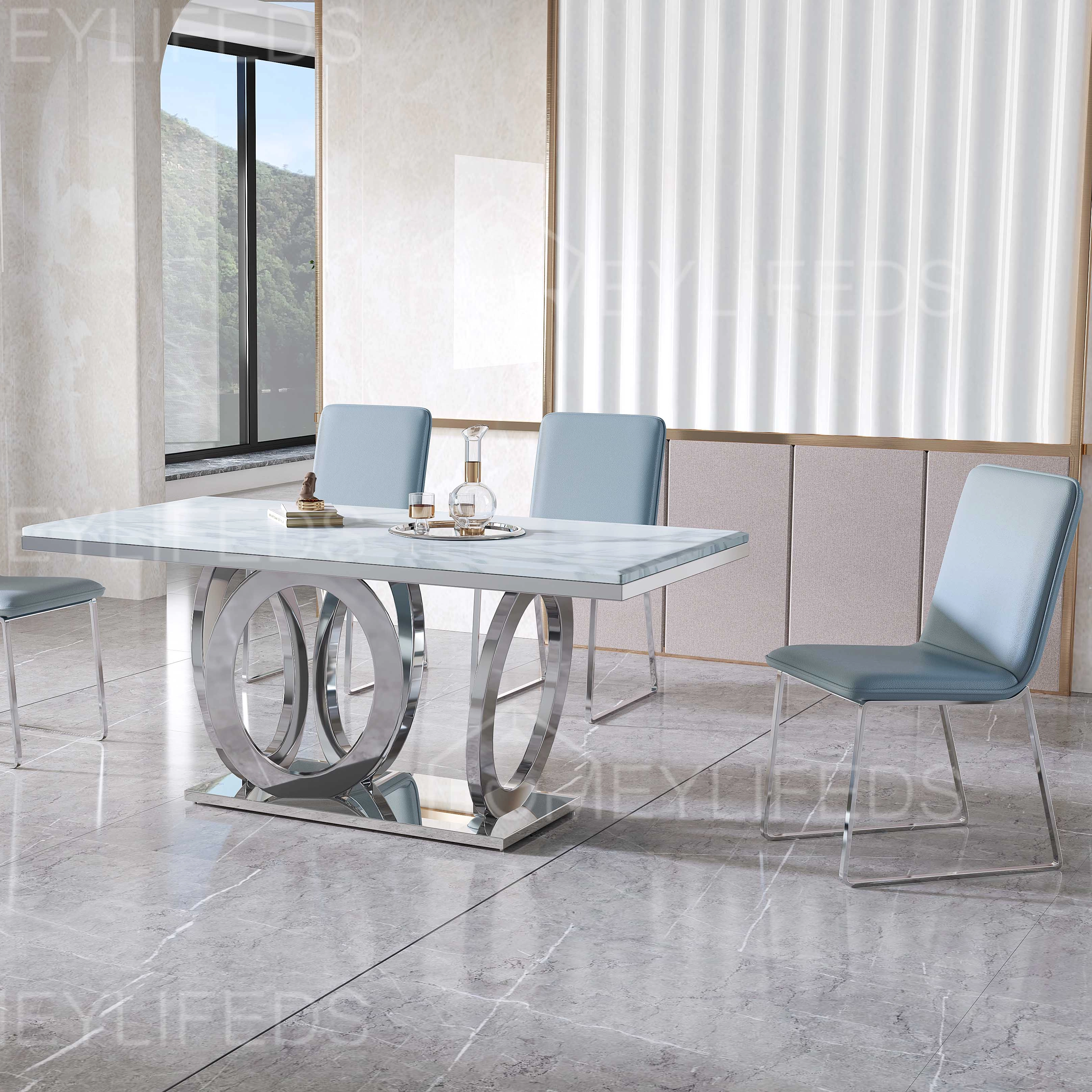 Modern Luxury Rectangular Dining Table Set 4-8 Seater Marble Top for Home Apartment Workshop Kitchen Metal Furniture