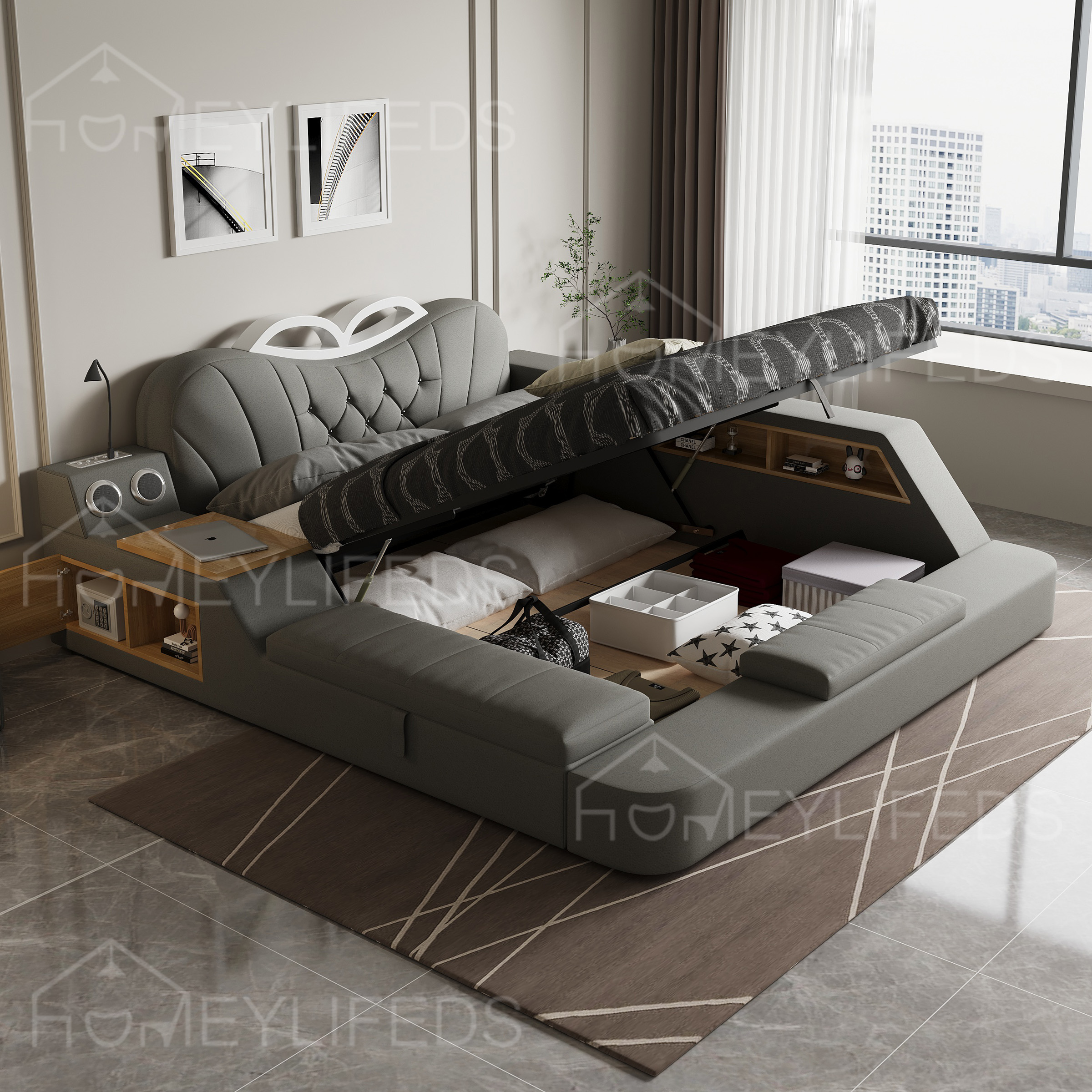 Multifunctional Smart Massage Tatami Bed Leather Modern Simple Bedroom 1.8m Double Queen Bed