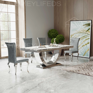 Gold And Silver Stainless Steel Luxury Glass Top Dining Table Set