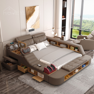 Modern Leather Smart Bed Multifunctional Bed Tatami King Size Platform Leather Fabric Soft Bed Storage Music Speaker