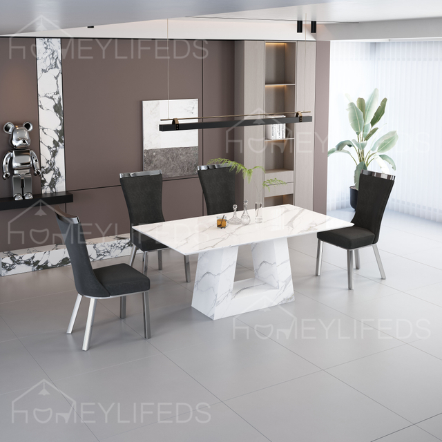 Luxury Rectangular Dining Table Set With 6 Chairs Dining Table Marble Top Dining Table for Home