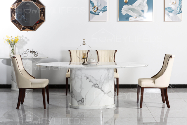 Luxury Dining Room Stone Furniture Customized Design Light Gray Ink Painting Patterns Marble Dining Table for Sale