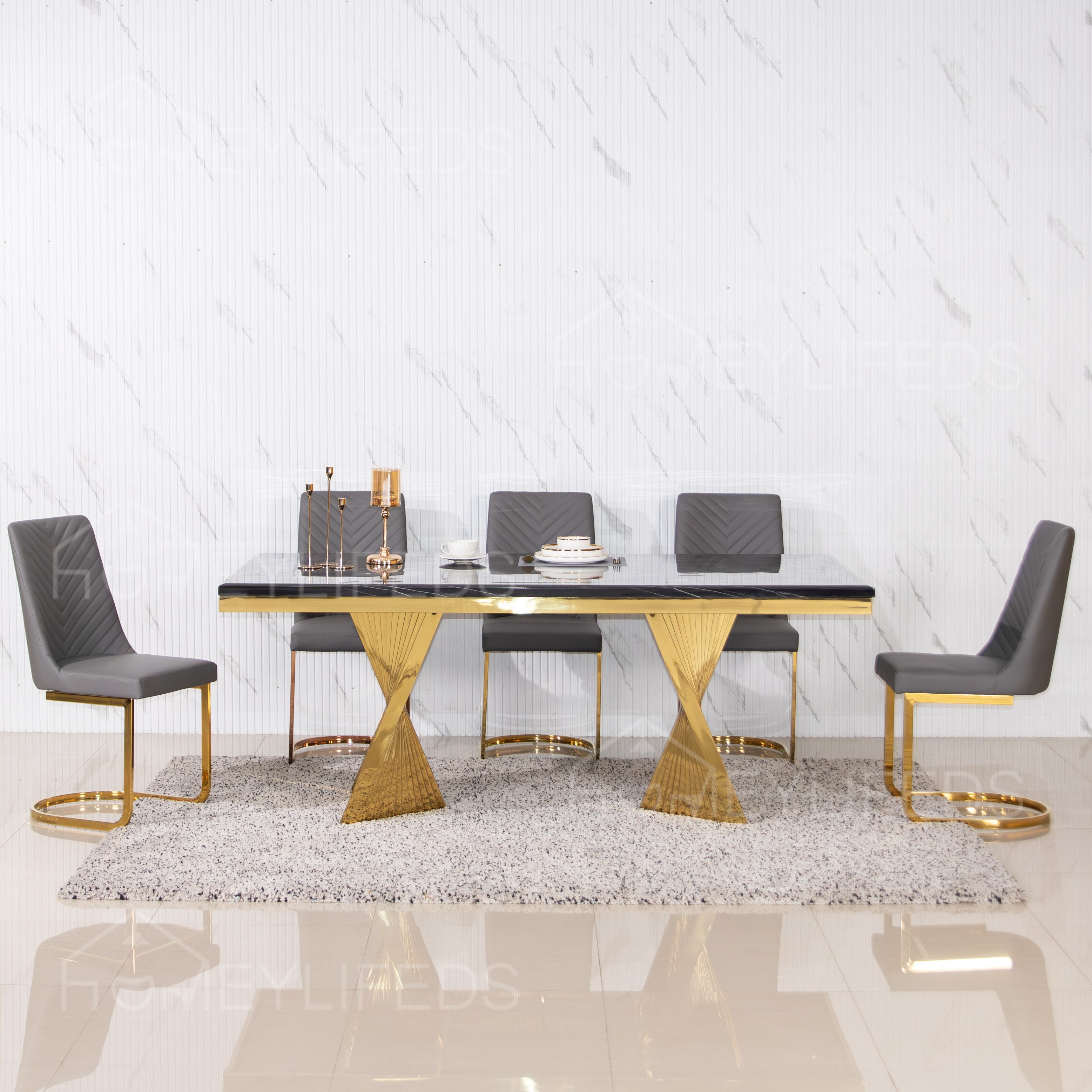 Elegant Modern Style Marble Set Luxury Metal Furniture for Home Kitchen Office & Hotel Dining Table