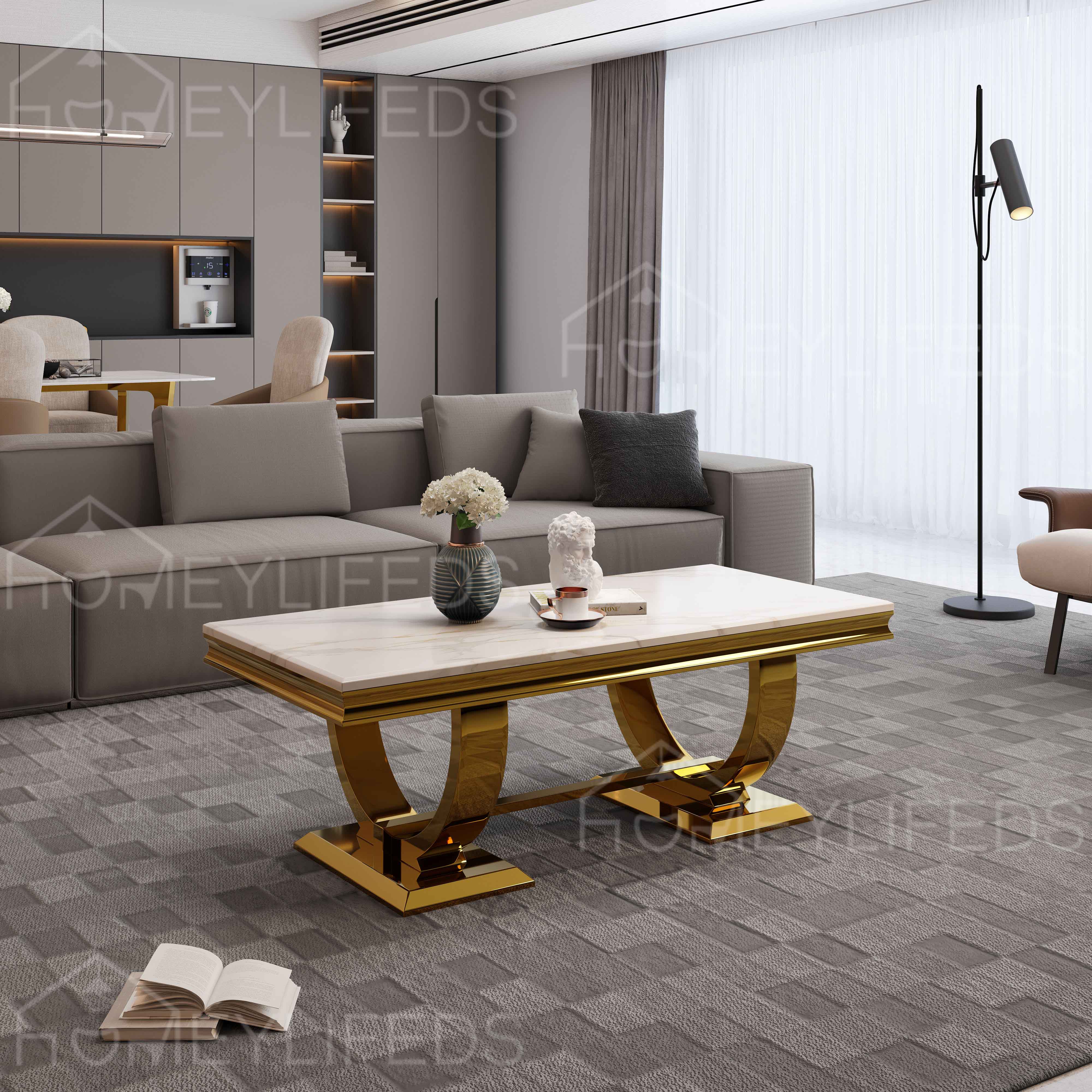 New Design Stainless Steel Marble Table Top Modern Oval Luxury Coffee Table for Hotel or Home