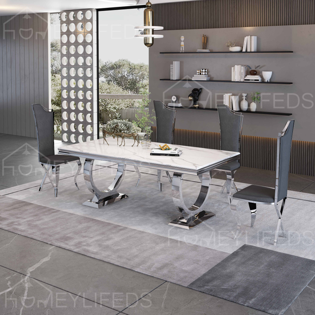 Italian Designer Luxury Custom Dining Room Furniture High End Villa Dining Room Large 8 Chairs Black Marble Top Dining Table