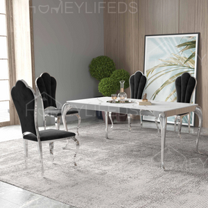 Modern Luxury Golden Stainless Steel Dining Table With Marble Top for Dining Room Furniture Dining Table Set