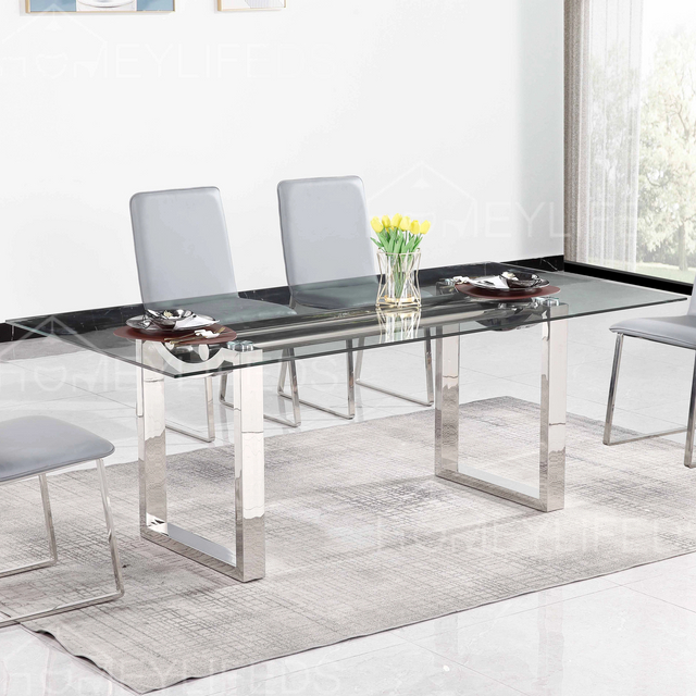 Modern Dining Room Furniture Dining Table Sets 6 Chairs Metal Stainless Steel Glass Dining Tables