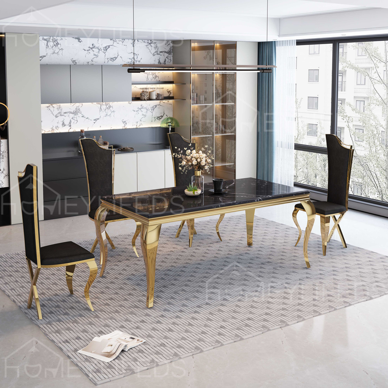 Luxury Marble Dining Table with Gold Stainless Steel Legs