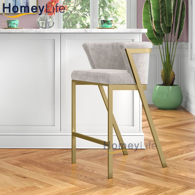 Nordic Luxury Wholesale Bar Stool Stainless Steel Leg Leather Backrest Customized Gold Metal High Chair
