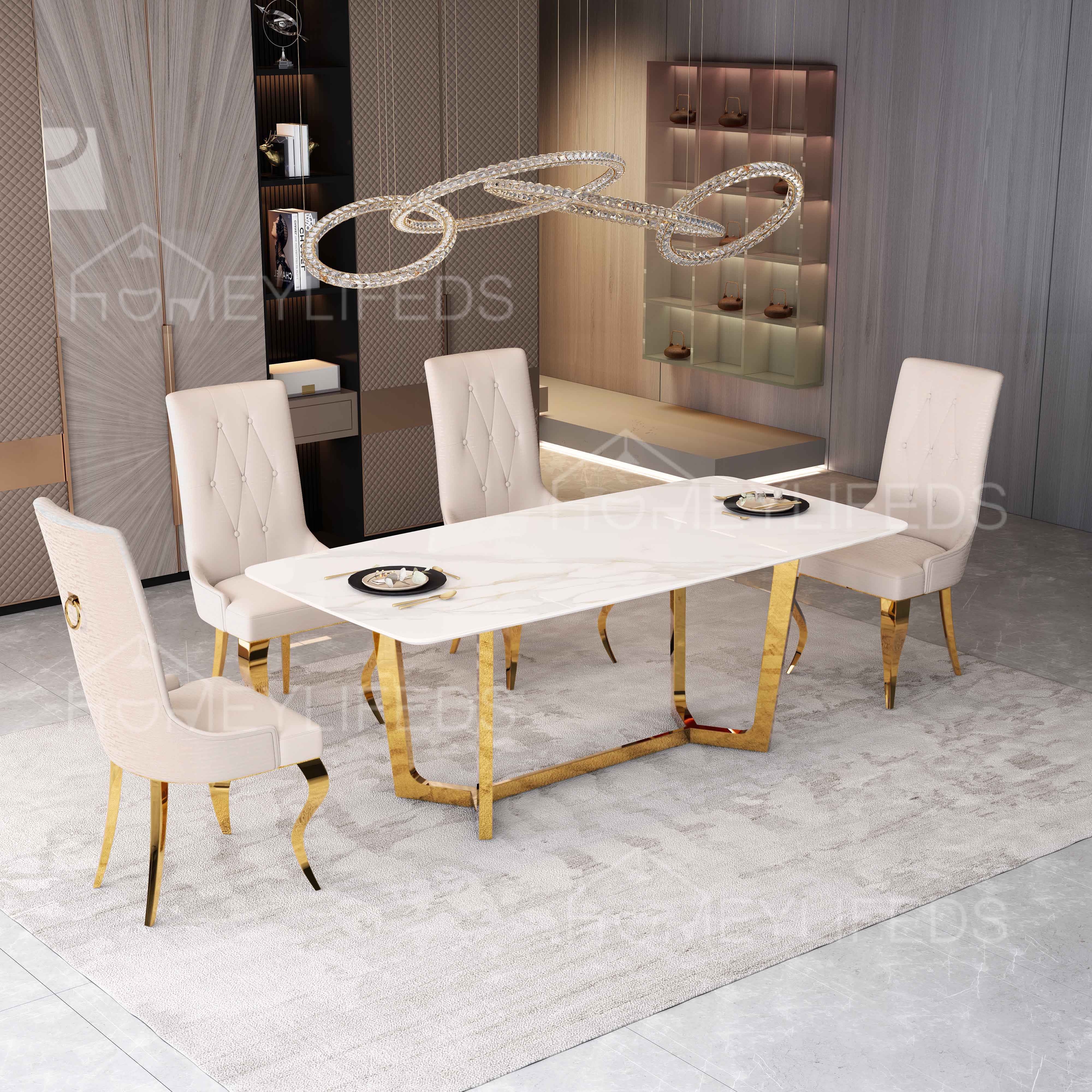 Italian Marble Dining Table Stainless Steel Dining Room Furniture Marble Top Dining Table 6 Set