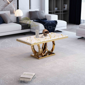 Nordic Modern Round Coffee Table with Gold Stainless Steel Base & Inlaid Marble Top for Living Room Furniture