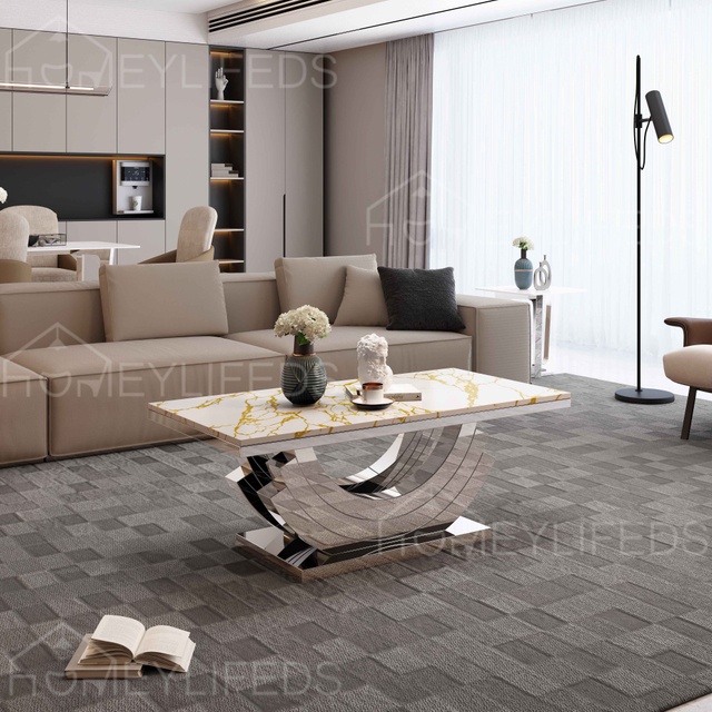 Wholesale Luxury Marble Top Glass Stainless Steel Base Coffee Table