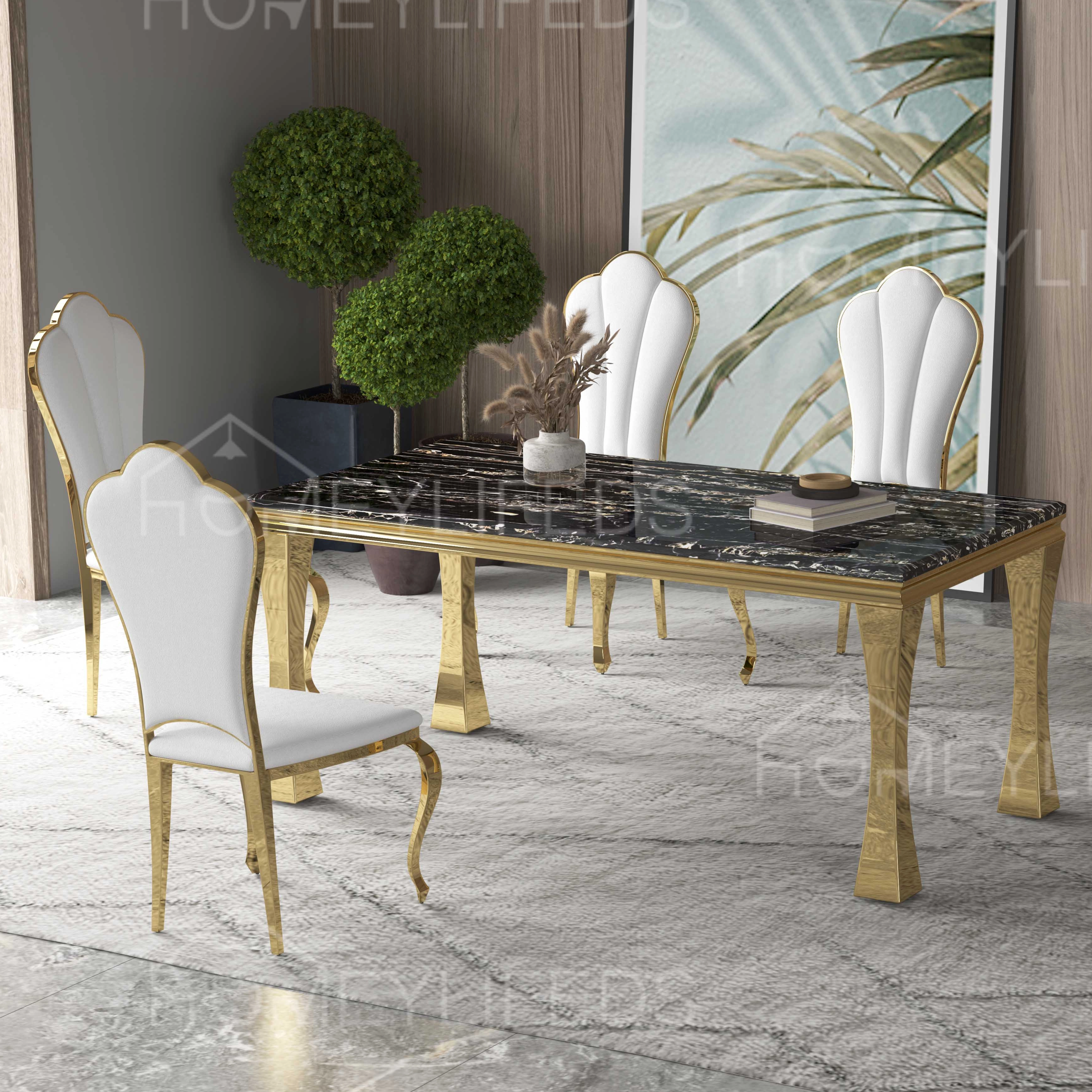 Luxury Wedding Dining Tables for 16 Seaters Latest Glossy Black Glass Top Stainless Steel for Living Room Banquet Events