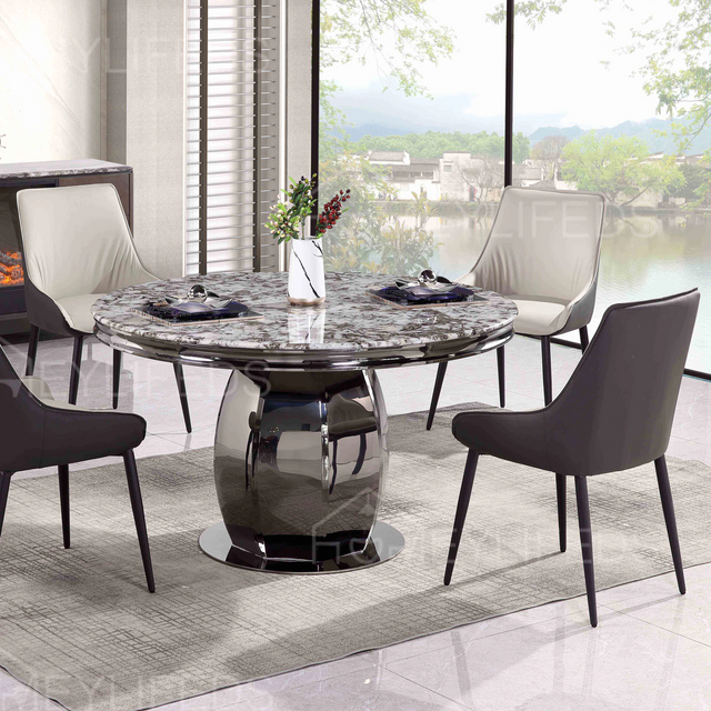 Romantic Round Banquet Dining Table Set Glass MDF Marble Top Gold Stainless Steel Hotel Event Wedding Tables And Chairs