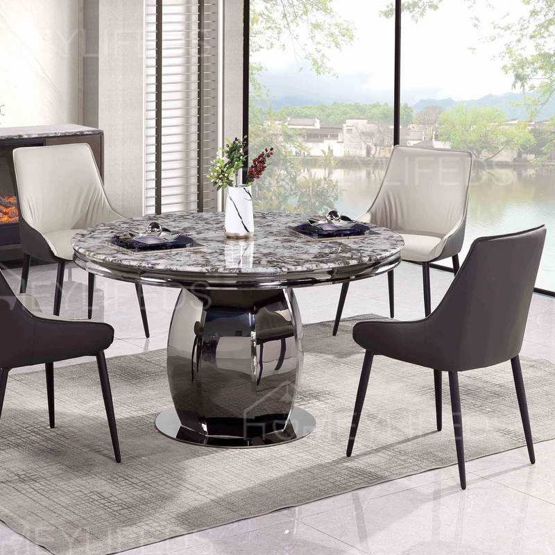 Romantic Round Banquet Dining Table Set Glass MDF Marble Top Gold Stainless Steel Hotel Event Wedding Tables And Chairs