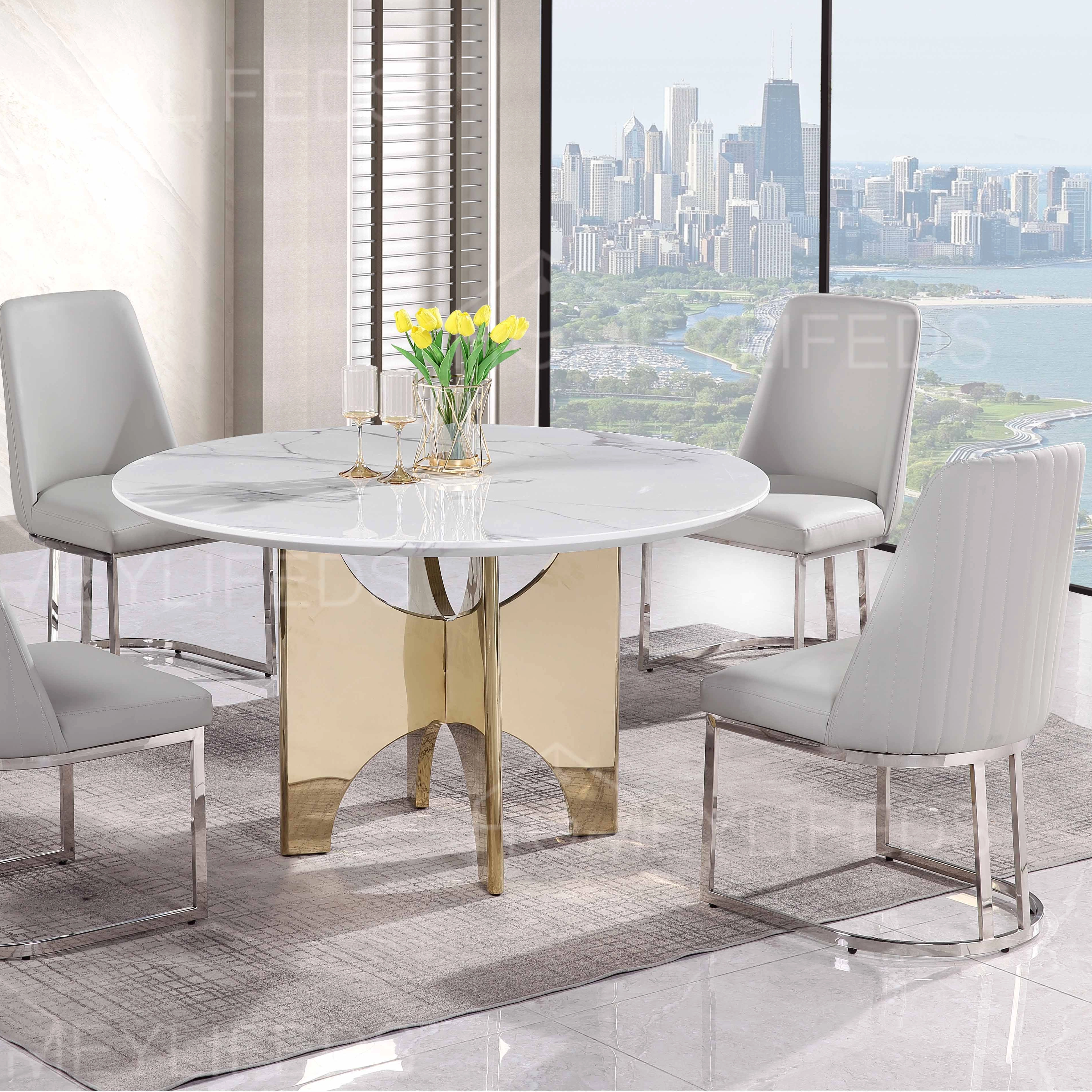 Factory Customization High Quality Light Luxury Large 10 12 Seater Modern Gold Stainless Steel Wooden Dining Table And Chairs