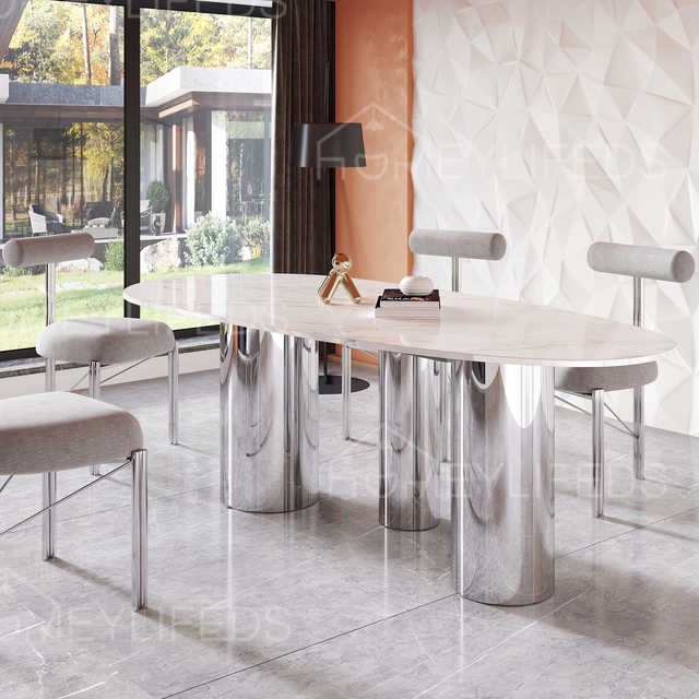 Manufacturer's Luxury Stainless Steel And Gold Glass Serpentine Wedding Event Table Modern Design for Banquets Parties Dining