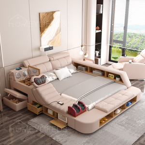 Luxury King Size Bed with Massage, Projector, Wireless Sound System, Safe Deposit Box Premium Bedroom Furniture