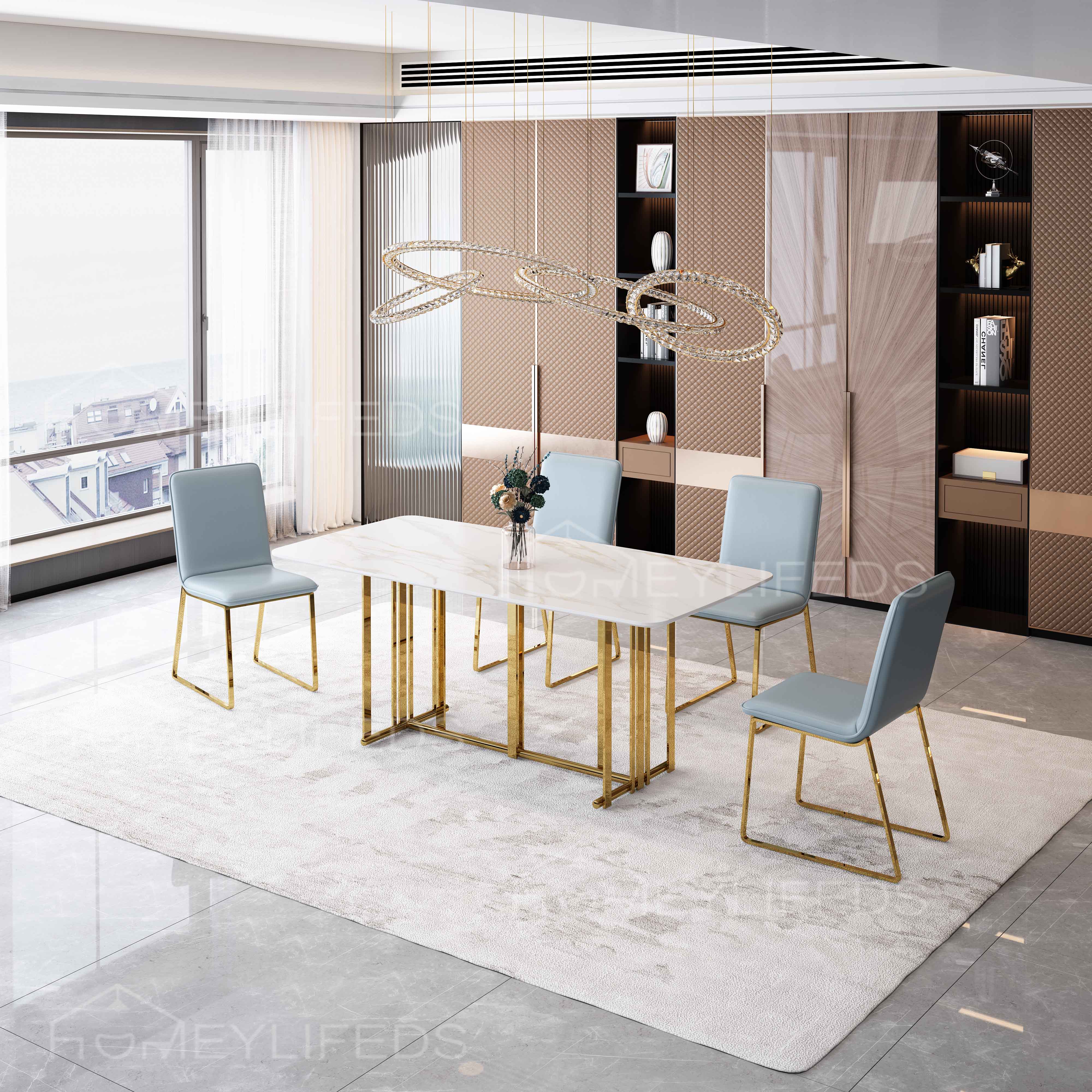 Home Furniture Modern Dinning Room Table Sets Stainless Steel Base Marble Dining Table No reviews yet