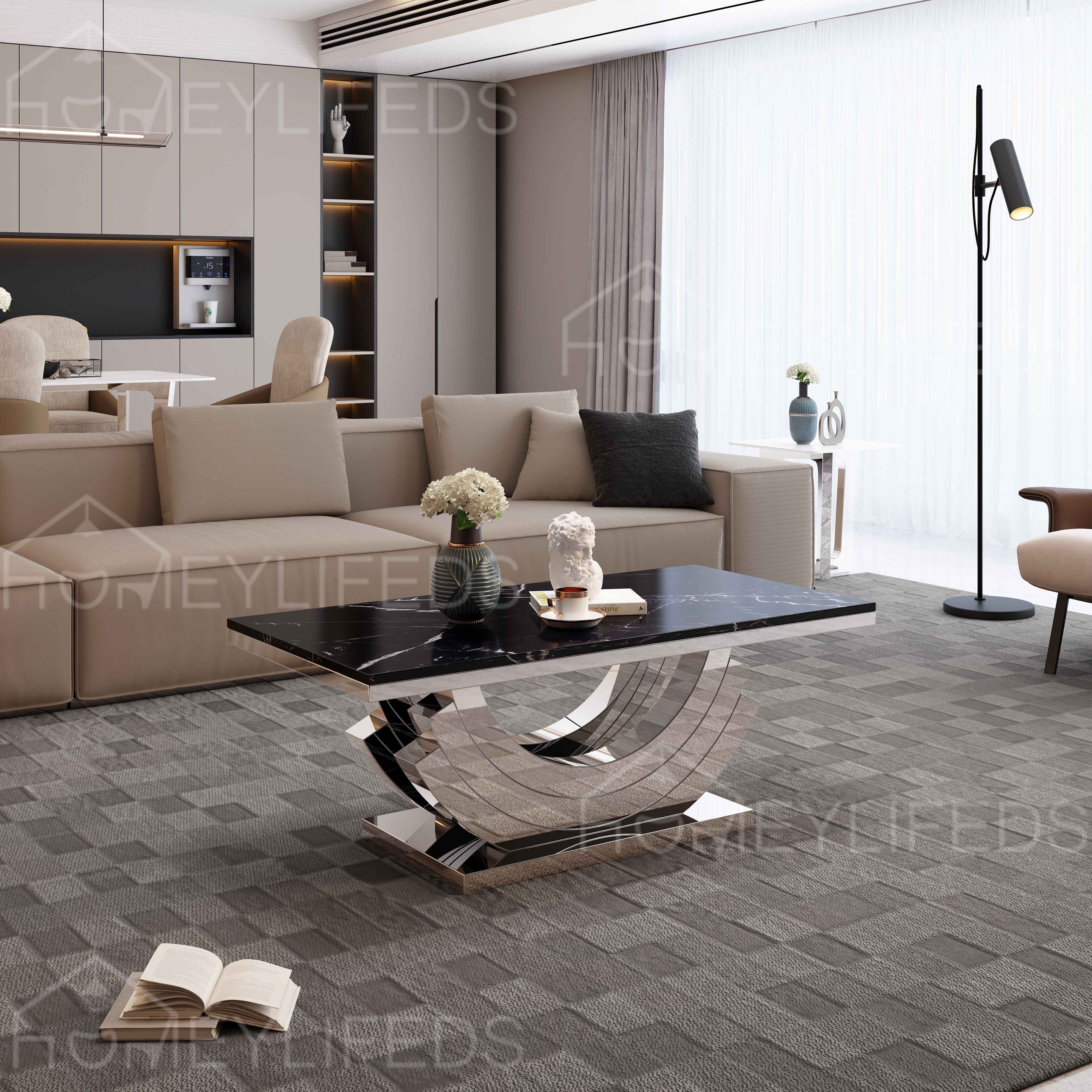 Wholesale Luxury Marble Top Glass Stainless Steel Base Coffee Table