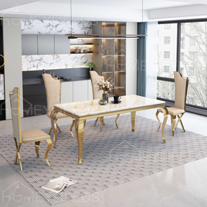 High End Italian Design Home Furniture 304 Stainless Steel Dining Table Set 6 Chairs with 6 Seater for Kitchen Living Room