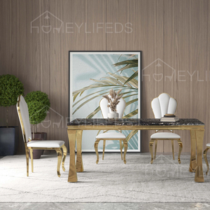 Luxury Stainless Steel Dining Table with Extendable Glass Top Marble Top Restaurant Dining Table Set Dinning Table