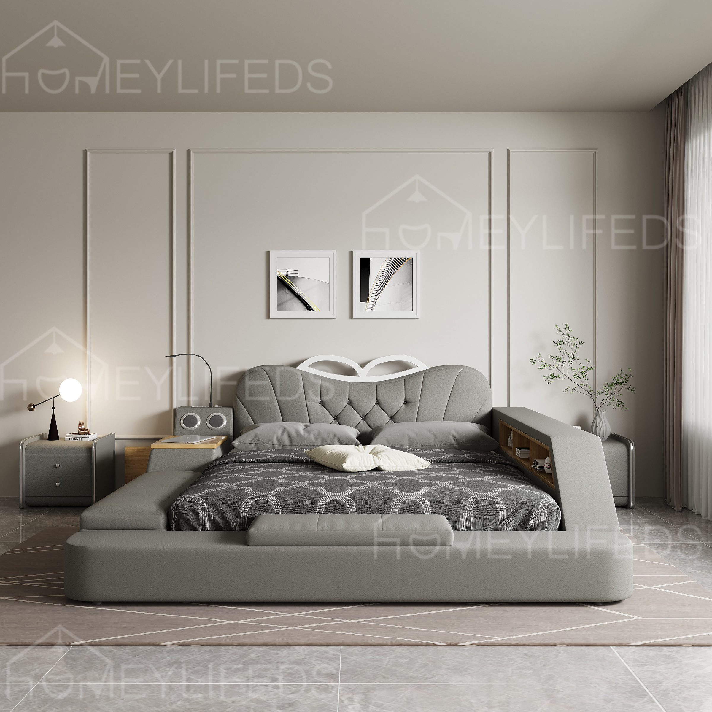 Modern Simple Double Bed with Tatami Massage Feature Genuine Leather Storage Soft Bed Master Bedroom Multifunctional Furniture