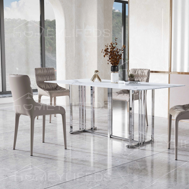 High-end Modern Luxury Dining Table Marble Top Golden Copper Dinning Table for Kitchen Hotel Villa