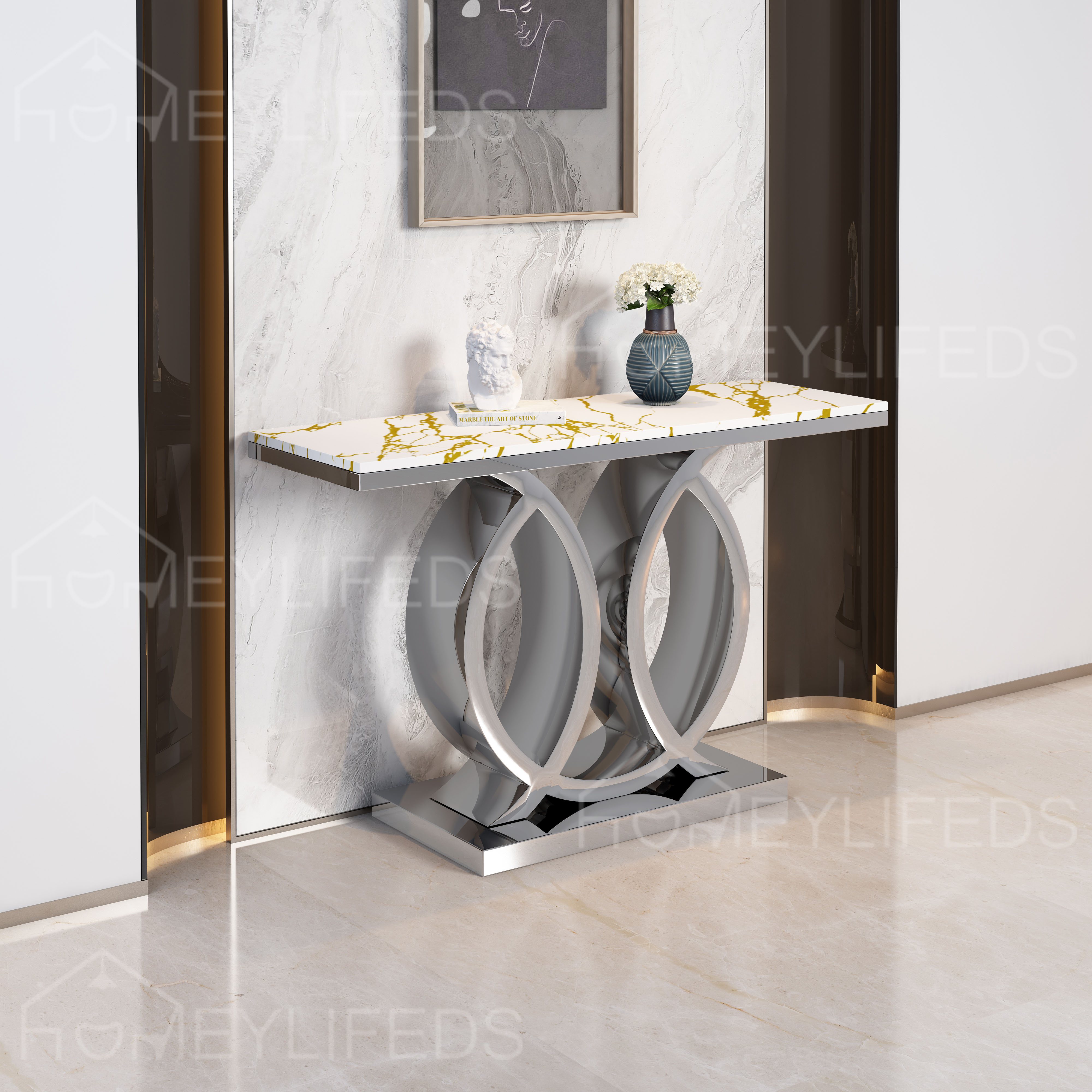 Multipurpose Marble Top Gold Metal Console Table for Entryway Or Hallway