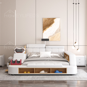 Queen King Size Upholstered Platform Soft Bed Frame Minimalist with Tufted Wingback Beds Upholstery Leather