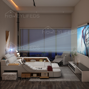 Modern Simple Leather Queen Double Bed Tatami Bed With Smart Multifunctional Electric Massage Feature Master Bedroom