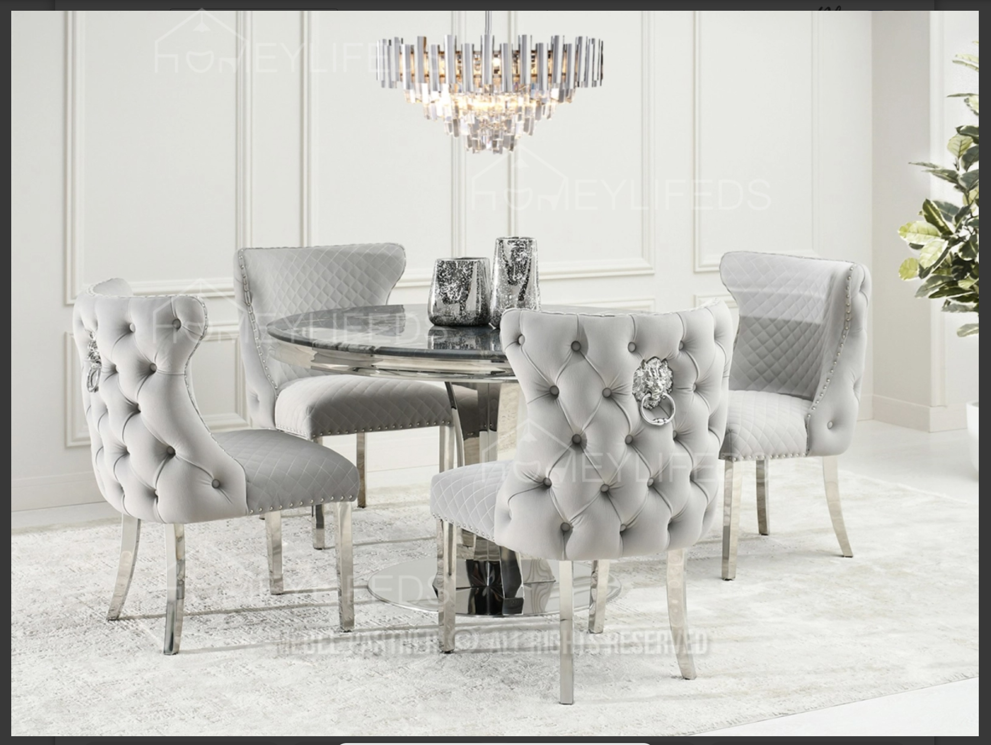 Modern Home Dining Table Set Round Marble Top for 6-8 People Sintered Stone for Living Room & Restaurant Use