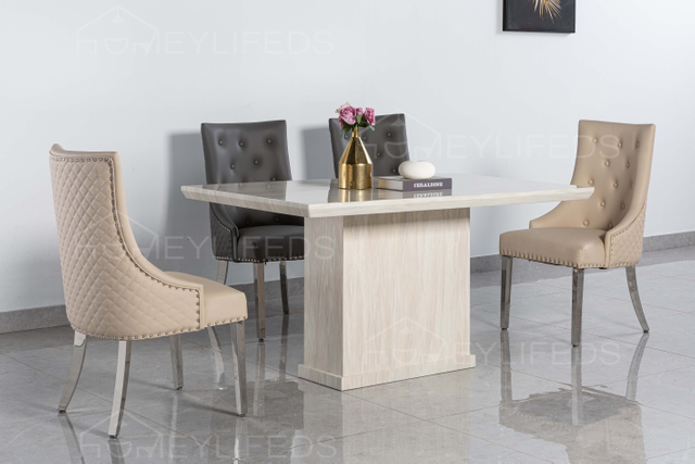 Home Dining Room Furniture Set Dinner Table Restaurant Rectangular Marble Stone Top Dining Table Set 6 Seater