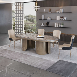 Italian Marble Dining Table Stainless Steel Dining Room Furniture Marble Top Dining Table 6 Set