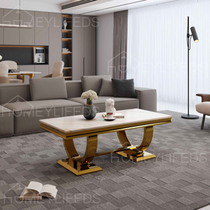 Contemporary Modern Style Metal Marble Coffee Table Set Marble Living Room Table Set for Sale