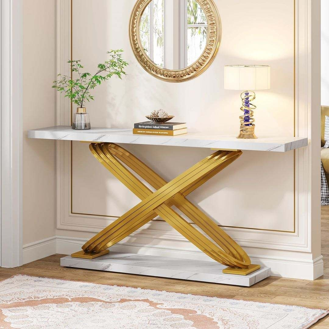 Baroque Style Stainless Steel Console Table Gold Square Narrow Entry Table Long Living Room Furniture