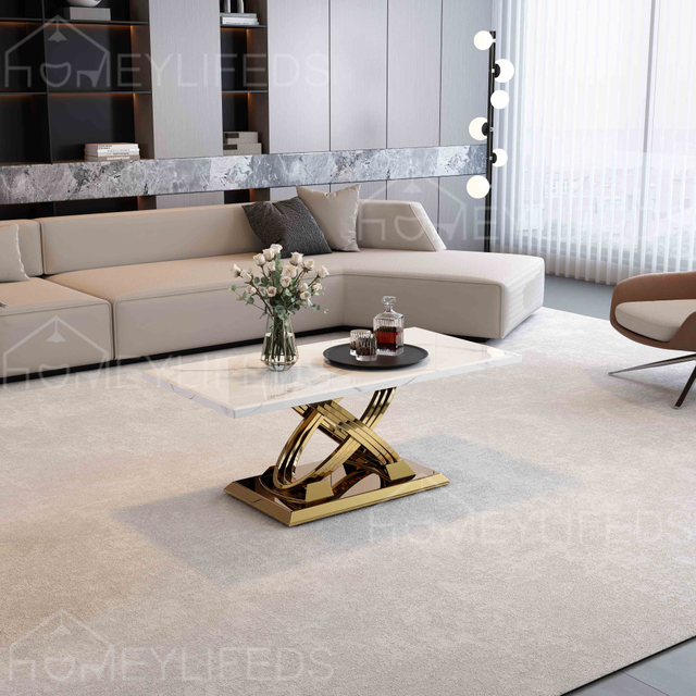Wholesale Luxury Marble Top Glass Stainless Steel Base Coffee Table