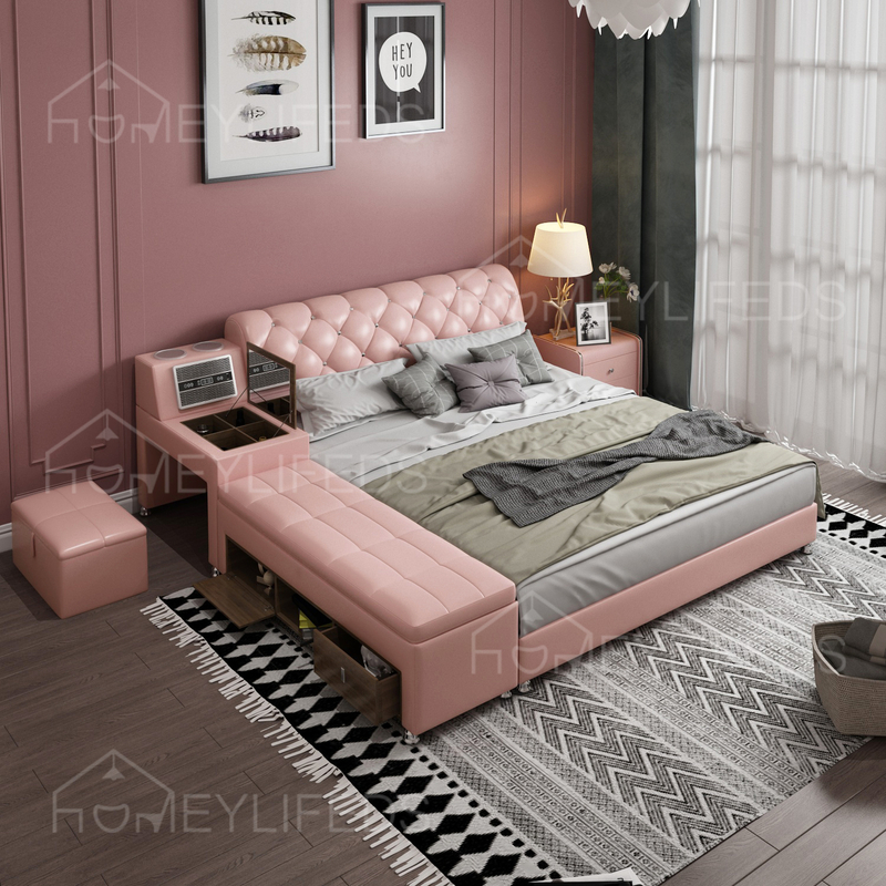 Contemporary Bedroom Multifunctional Bed with Massage Double Bed Design with Storage