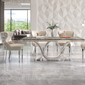 Furnistyle New Special Design Dining Room Chairs Modern Luxury Stainless Steel Dining Table Set 8 Seater