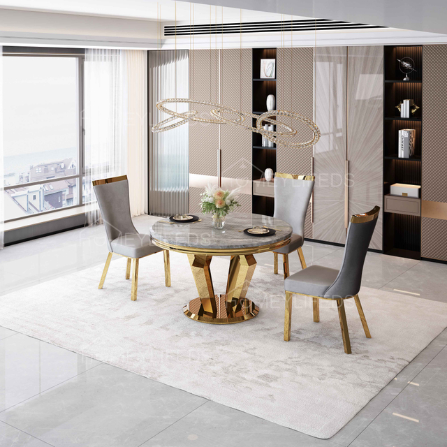 Modern Nordic Design Luxury Dining Room Set White Marble Top Gold Metal Base Dining Table Set With Chairs for Home Hotel
